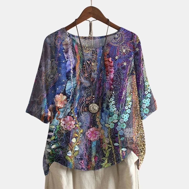 Celyvara | Vintage Floral Print Blouse with Button Detail