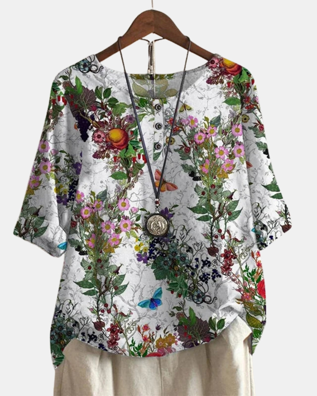 Celyvara | Vintage Floral Print Blouse with Button Detail