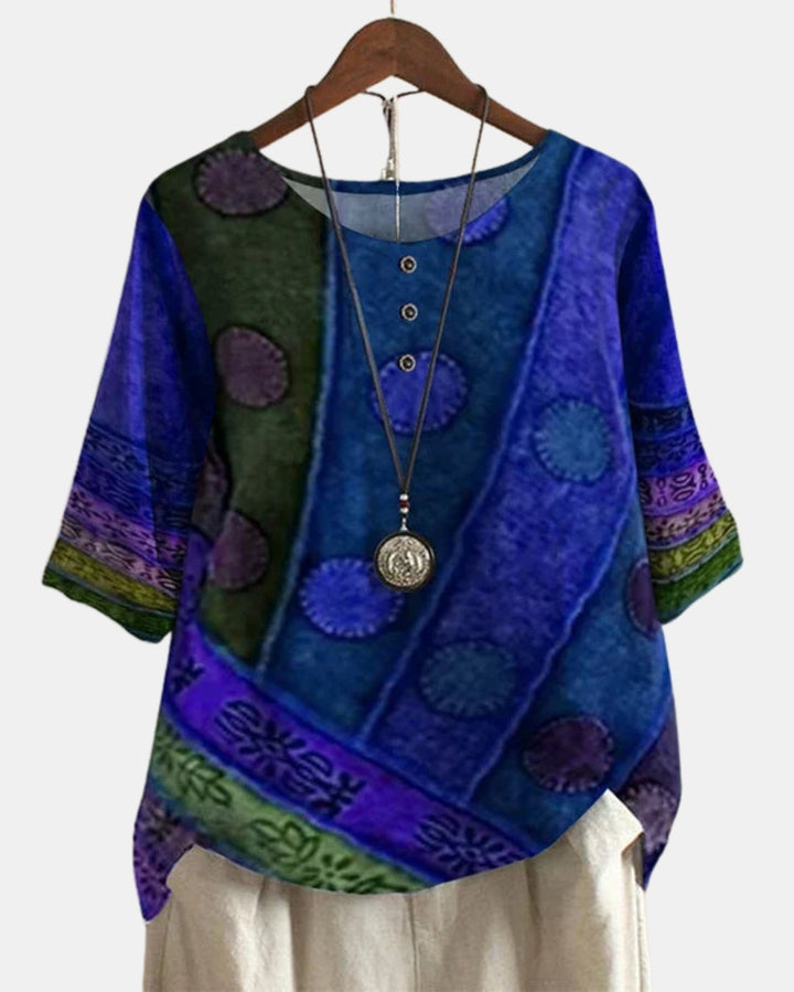 Celyvara | Vintage Floral Print Blouse with Button Detail