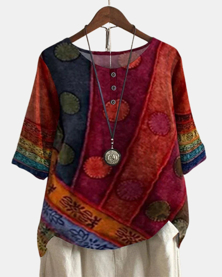 Celyvara | Vintage Floral Print Blouse with Button Detail