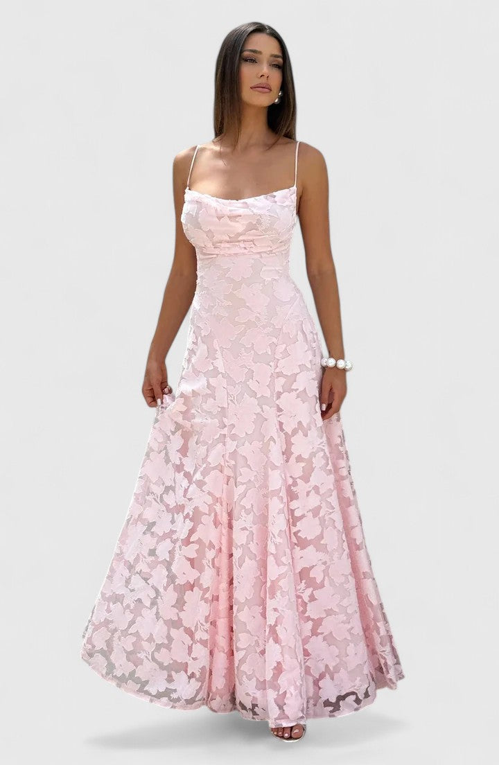 Cirelia | Elegant Spaghetti Strap Maxi Dress with Textured Bodice