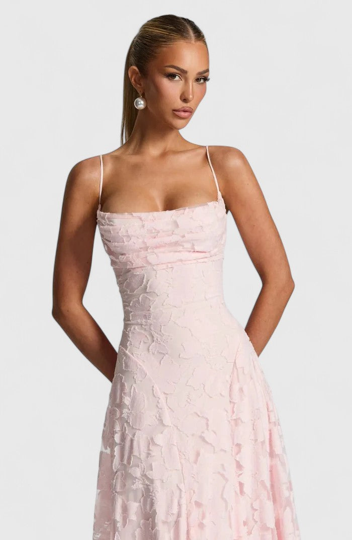 Cirelia | Elegant Spaghetti Strap Maxi Dress with Textured Bodice