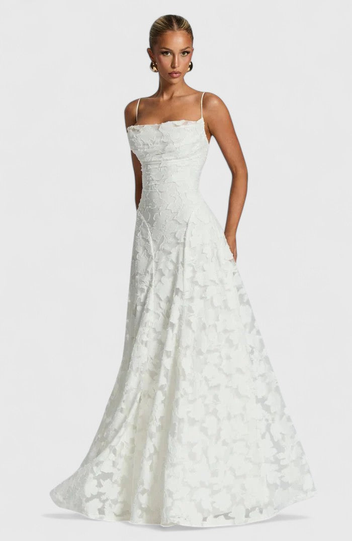 Cirelia | Elegant Spaghetti Strap Maxi Dress with Textured Bodice