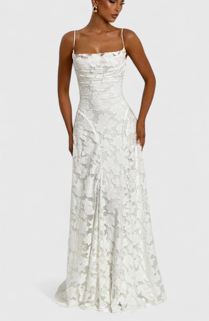 Cirelia | Elegant Spaghetti Strap Maxi Dress with Textured Bodice