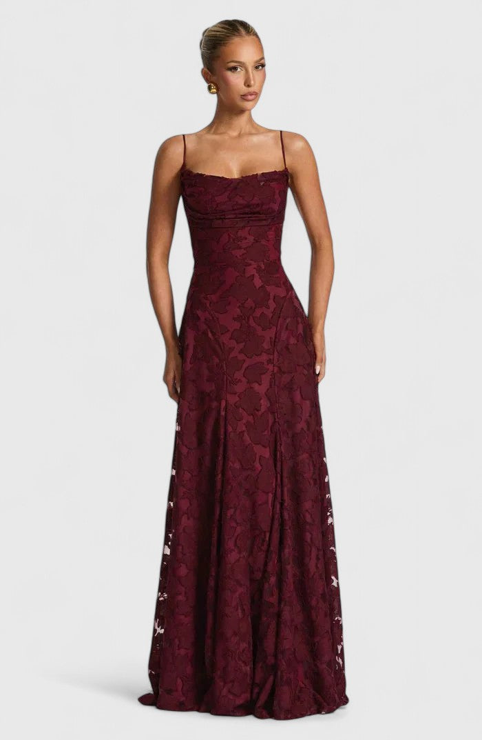 Cirelia | Elegant Spaghetti Strap Maxi Dress with Textured Bodice