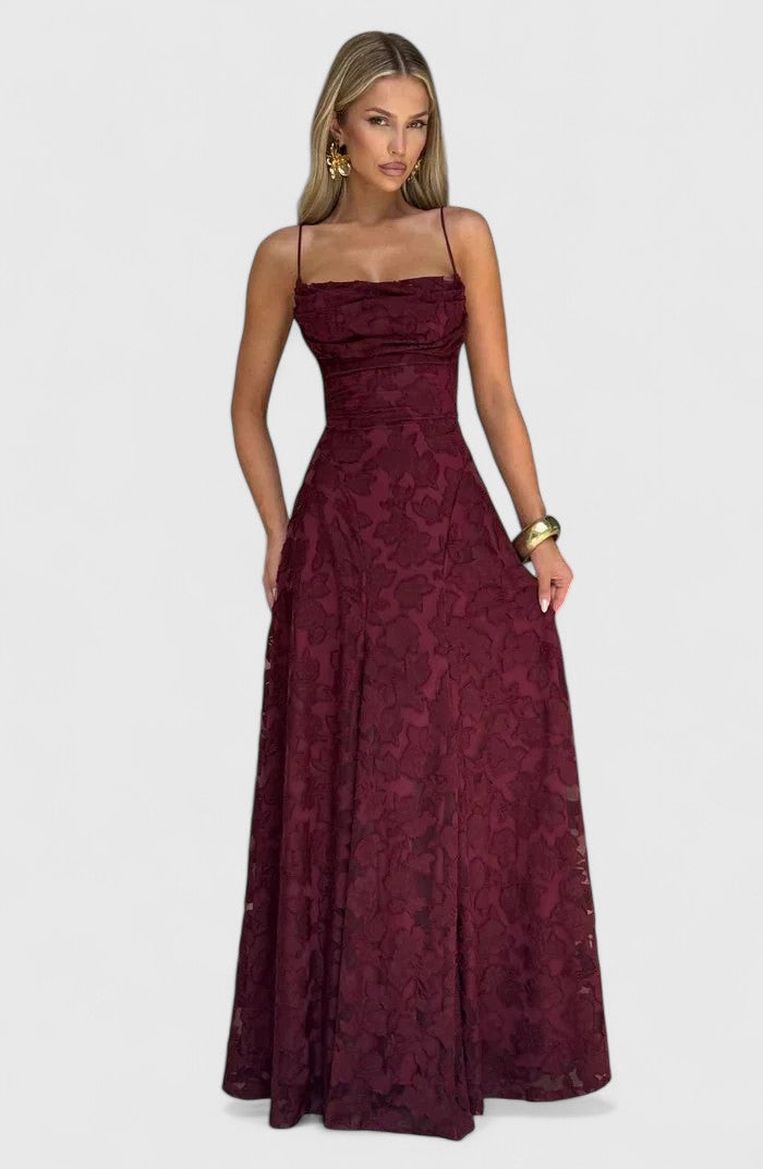 Cirelia | Elegant Spaghetti Strap Maxi Dress with Textured Bodice