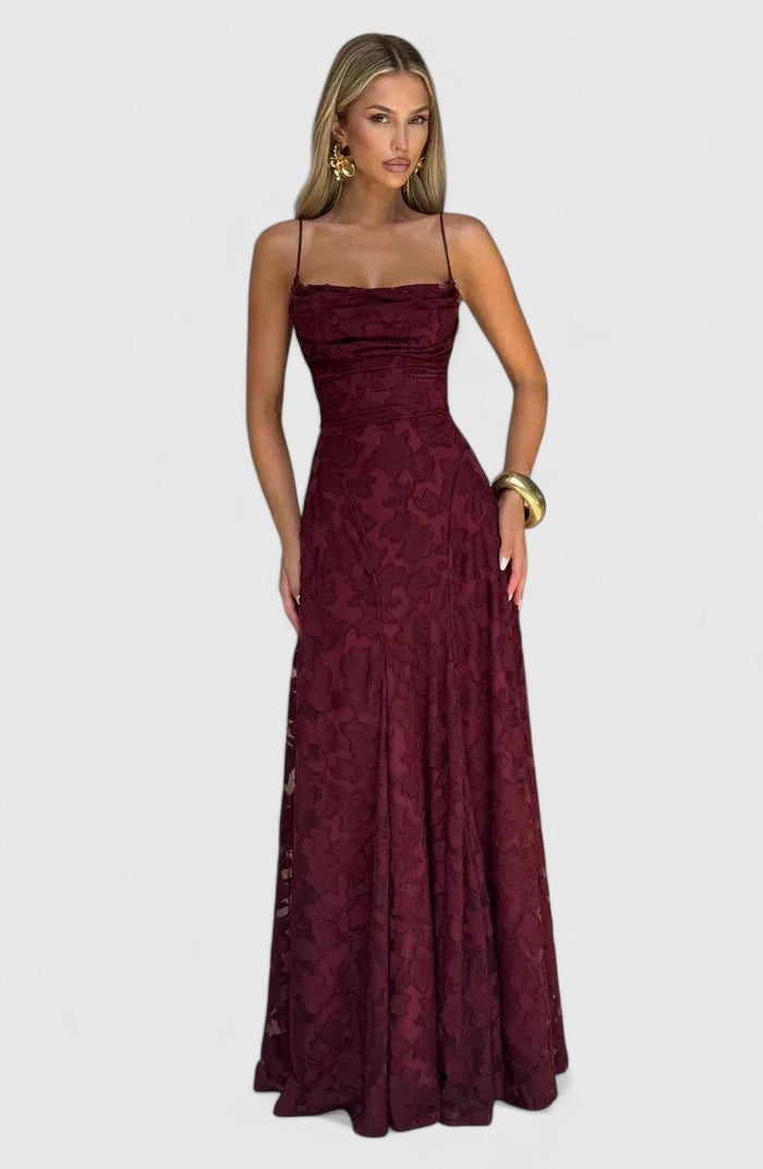 Cirelia | Elegant Spaghetti Strap Maxi Dress with Textured Bodice