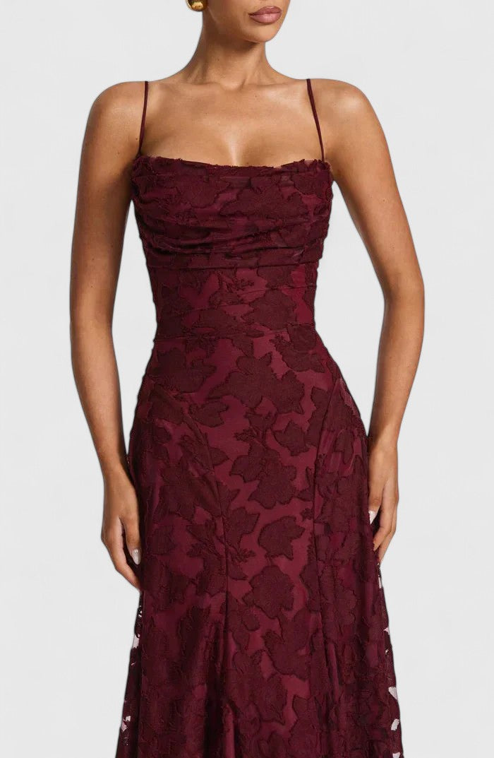 Cirelia | Elegant Spaghetti Strap Maxi Dress with Textured Bodice