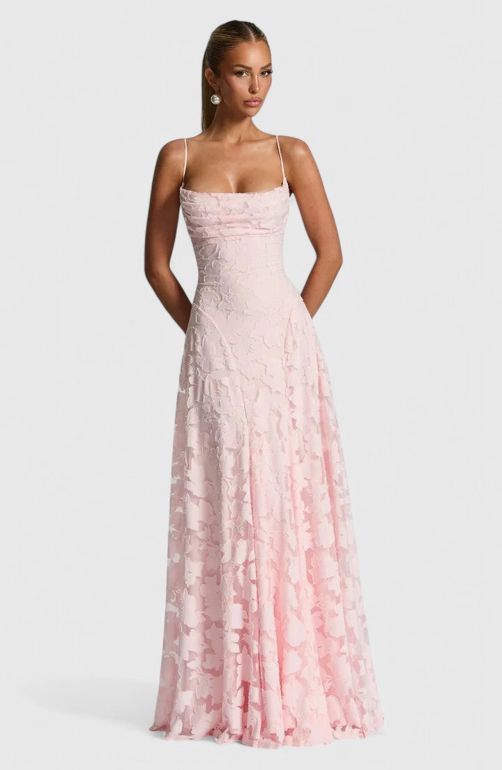 Cirelia | Elegant Spaghetti Strap Maxi Dress with Textured Bodice