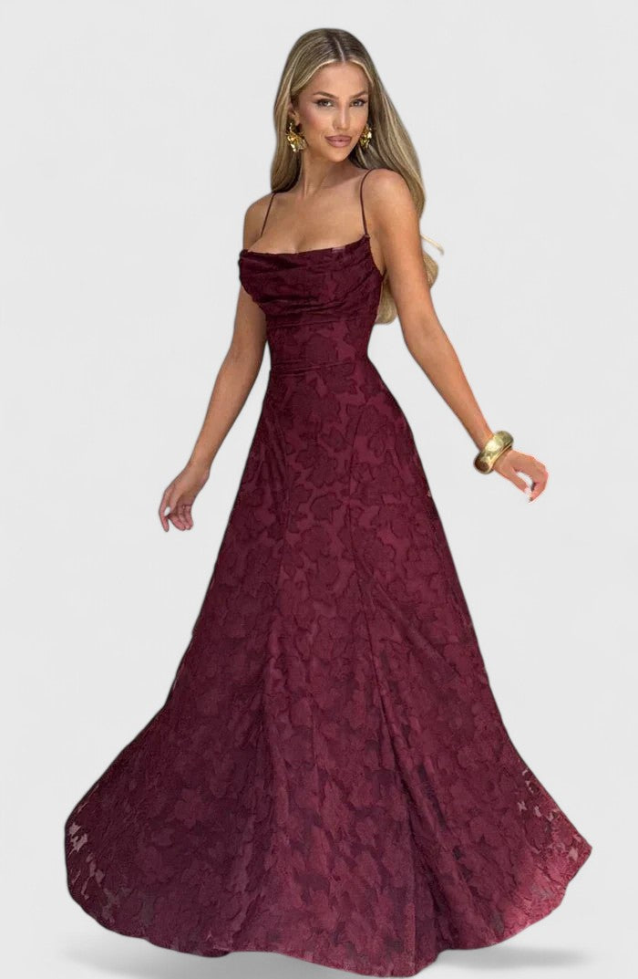Cirelia | Elegant Spaghetti Strap Maxi Dress with Textured Bodice