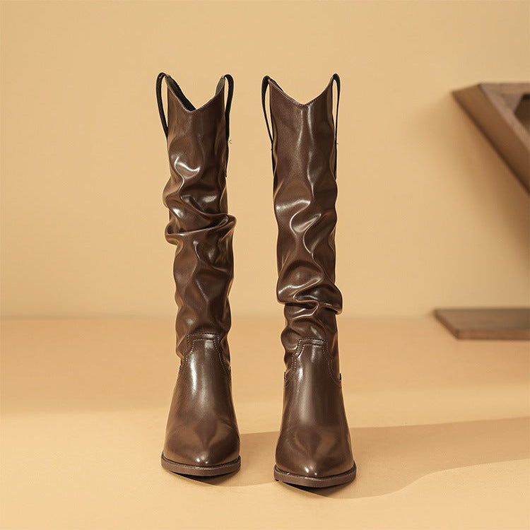 Cleda | Chic Slouchy Knee High Boots with Block Heel