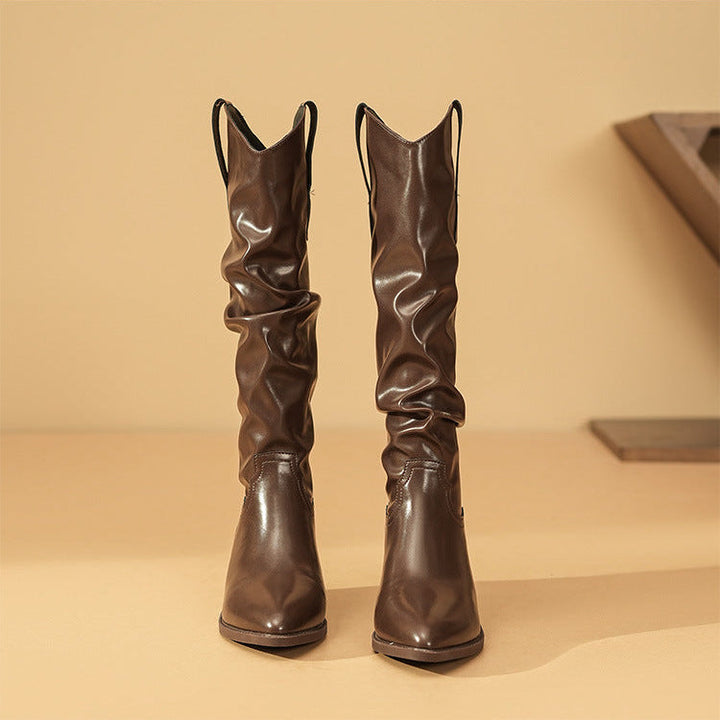 Cleda | Chic Slouchy Knee High Boots with Block Heel