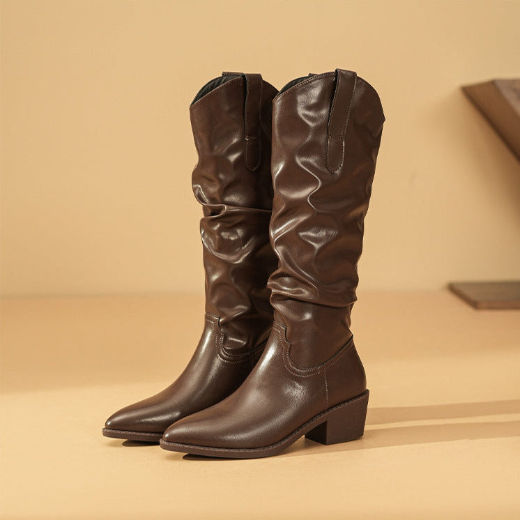 Cleda | Chic Slouchy Knee High Boots with Block Heel