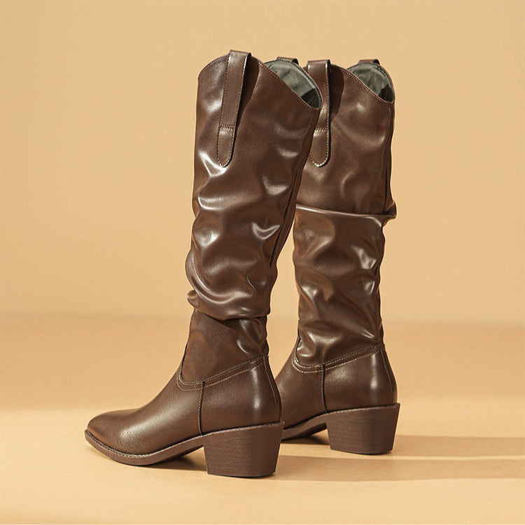 Cleda | Chic Slouchy Knee High Boots with Block Heel