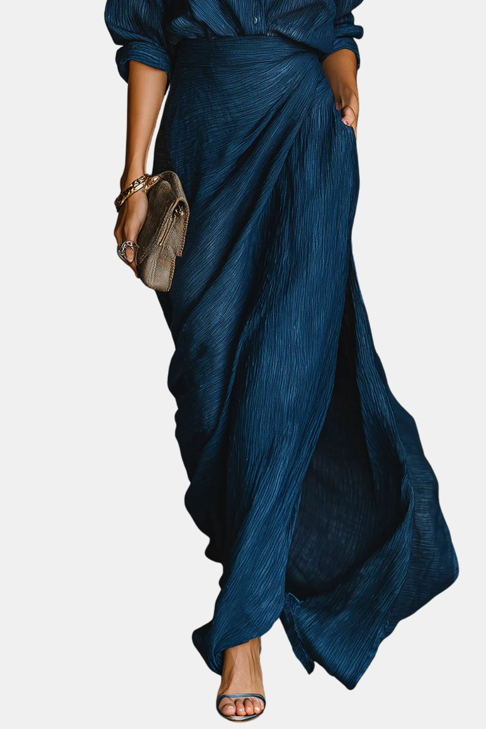 Clementine | Elegant Shirt and Draped Maxi Skirt Set