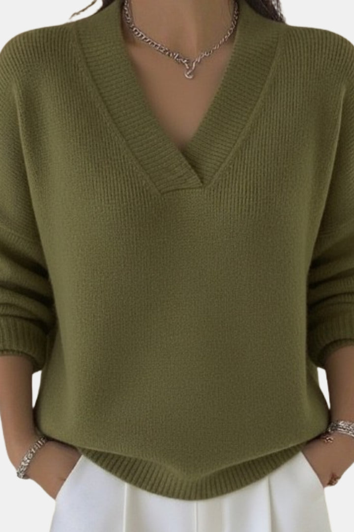 Collinsa | Classic V Neck Sweater with Ribbed Trim