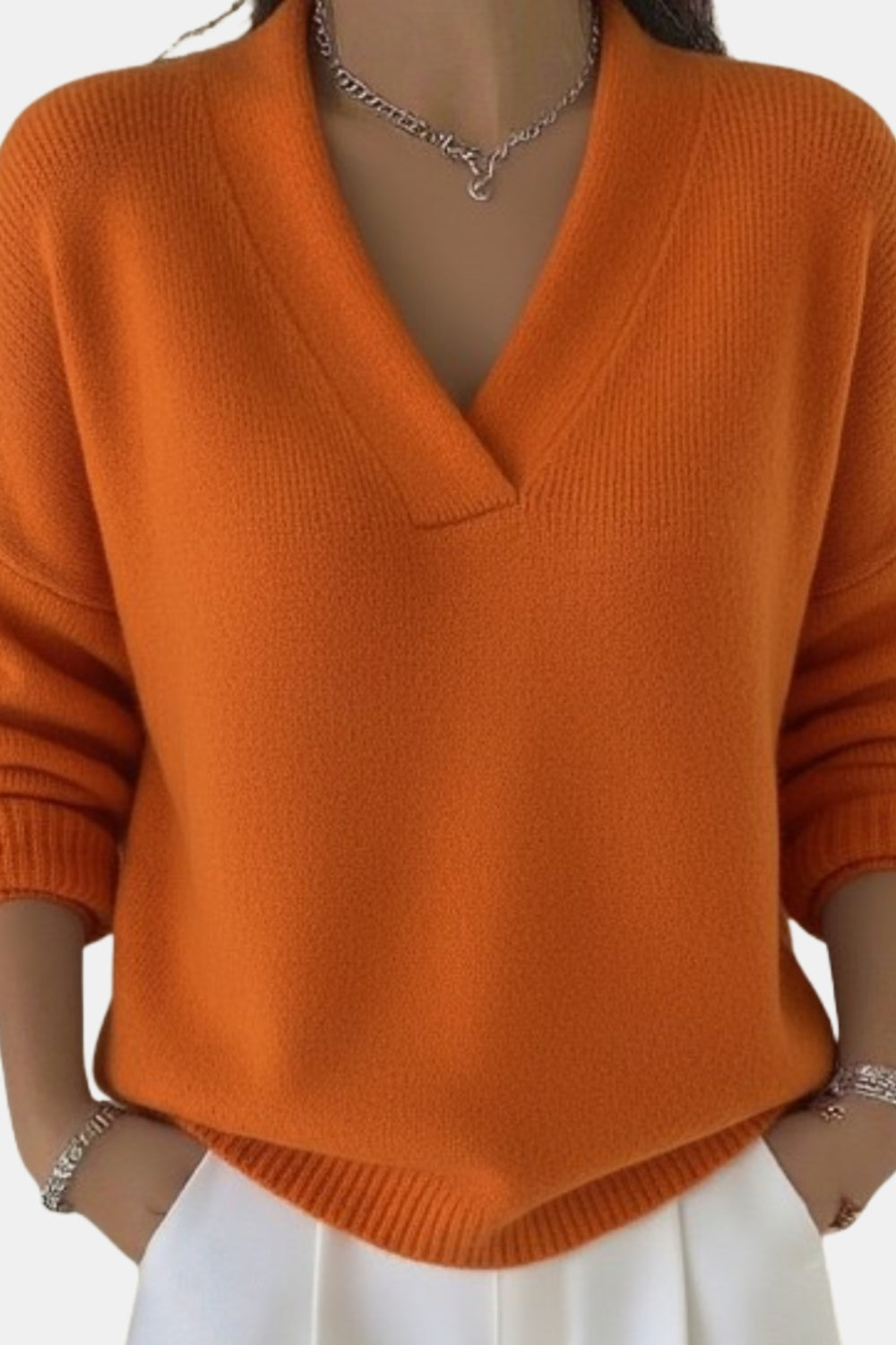 Collinsa | Classic V Neck Sweater with Ribbed Trim