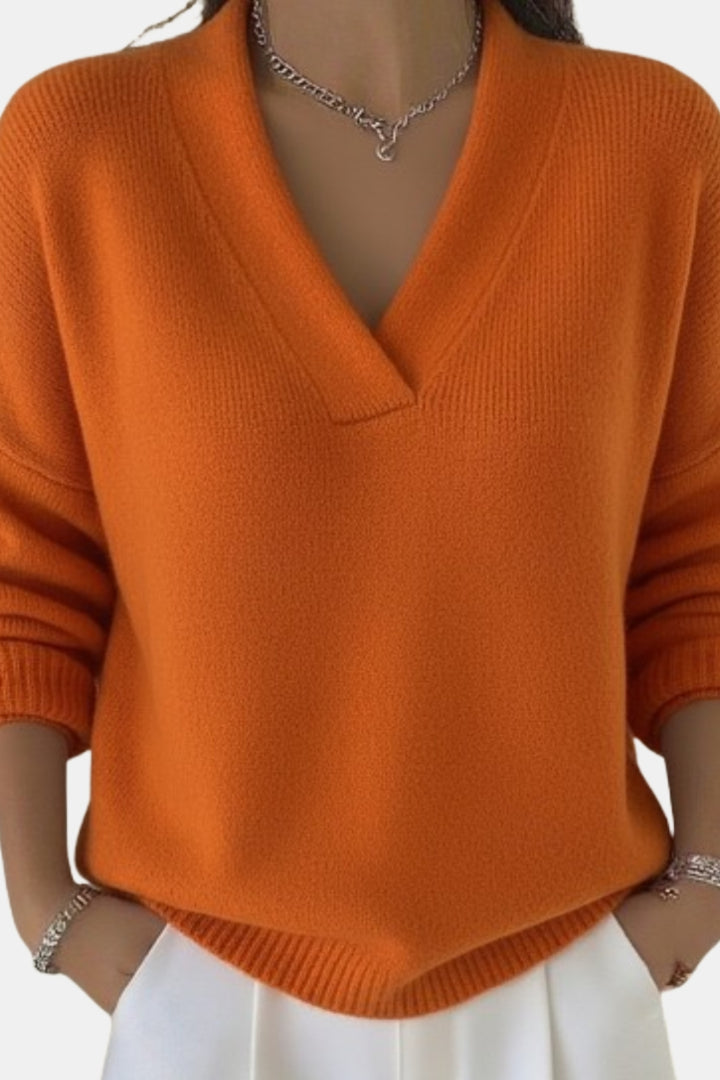 Collinsa | Classic V Neck Sweater with Ribbed Trim