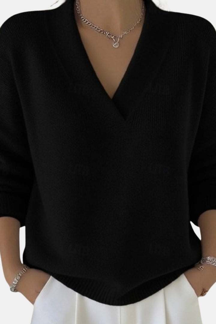 Collinsa | Classic V Neck Sweater with Ribbed Trim