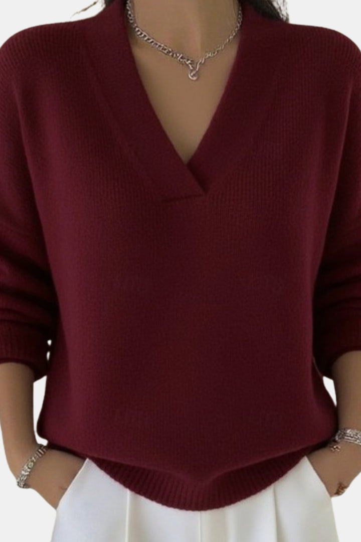 Collinsa | Classic V Neck Sweater with Ribbed Trim