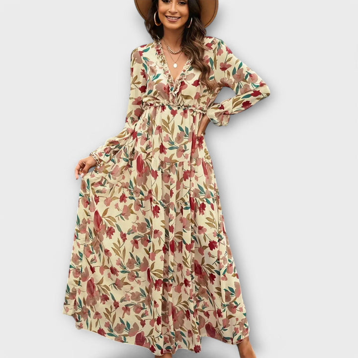Corlyssa | Floral Maxi Dress with Ruffle V-Neck
