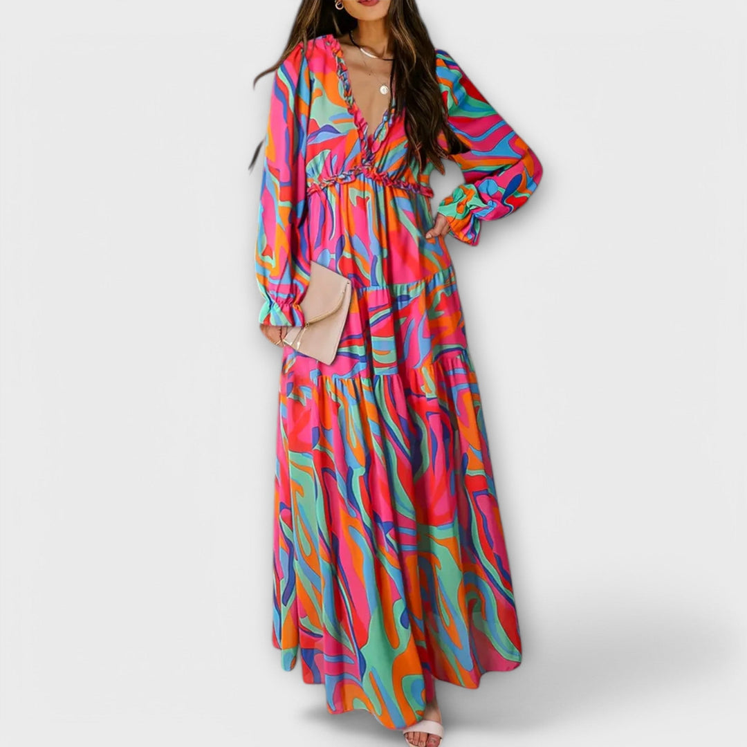 Corlyssa | Floral Maxi Dress with Ruffle V-Neck