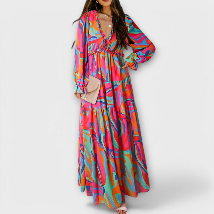 Corlyssa | Floral Maxi Dress with Ruffle V-Neck