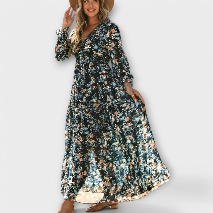 Corlyssa | Floral Maxi Dress with Ruffle V-Neck