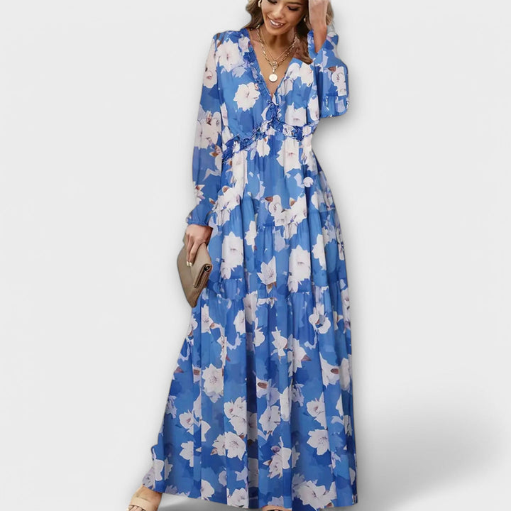 Corlyssa | Floral Maxi Dress with Ruffle V-Neck