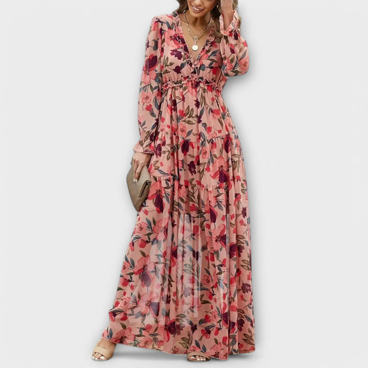 Corlyssa | Floral Maxi Dress with Ruffle V-Neck