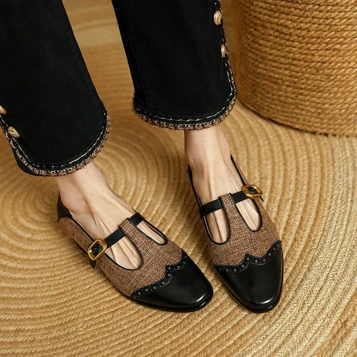 Cosima | Two-Tone T-Strap Flats