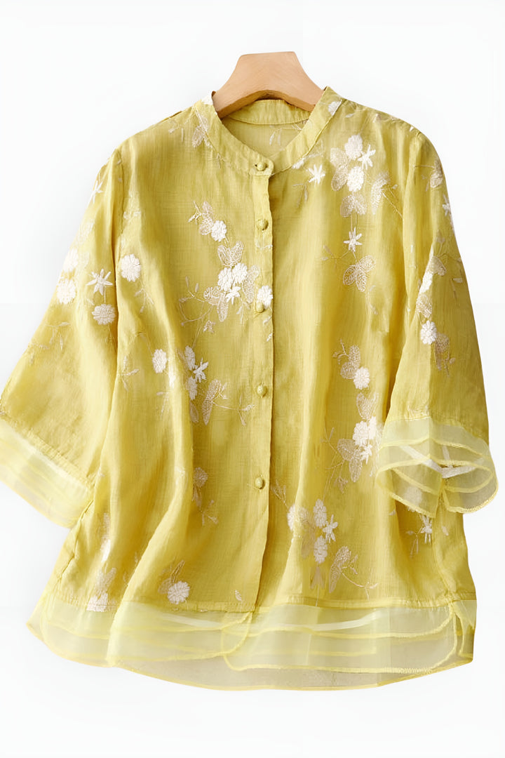 Cylvessa | Elegant Embroidered Button Blouse