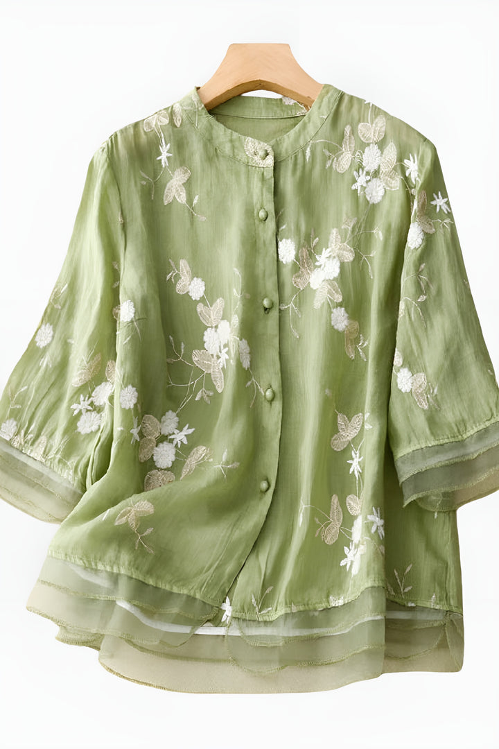 Cylvessa | Elegant Embroidered Button Blouse