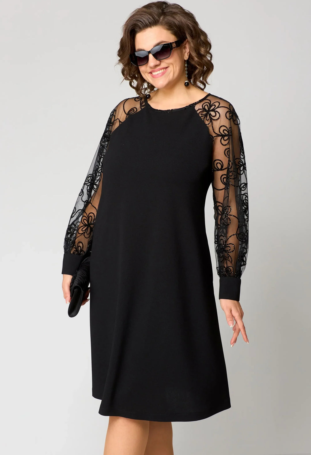 Cyneria | Elegant A-Line Dress with Sheer Lace Sleeves