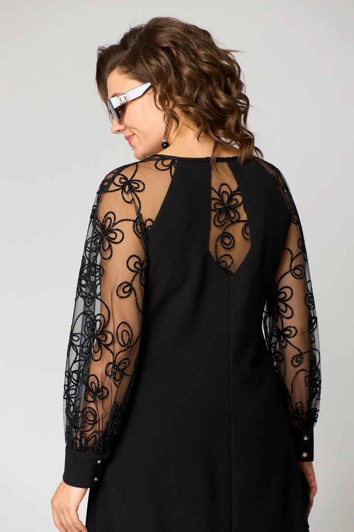 Cyneria | Elegant A-Line Dress with Sheer Lace Sleeves