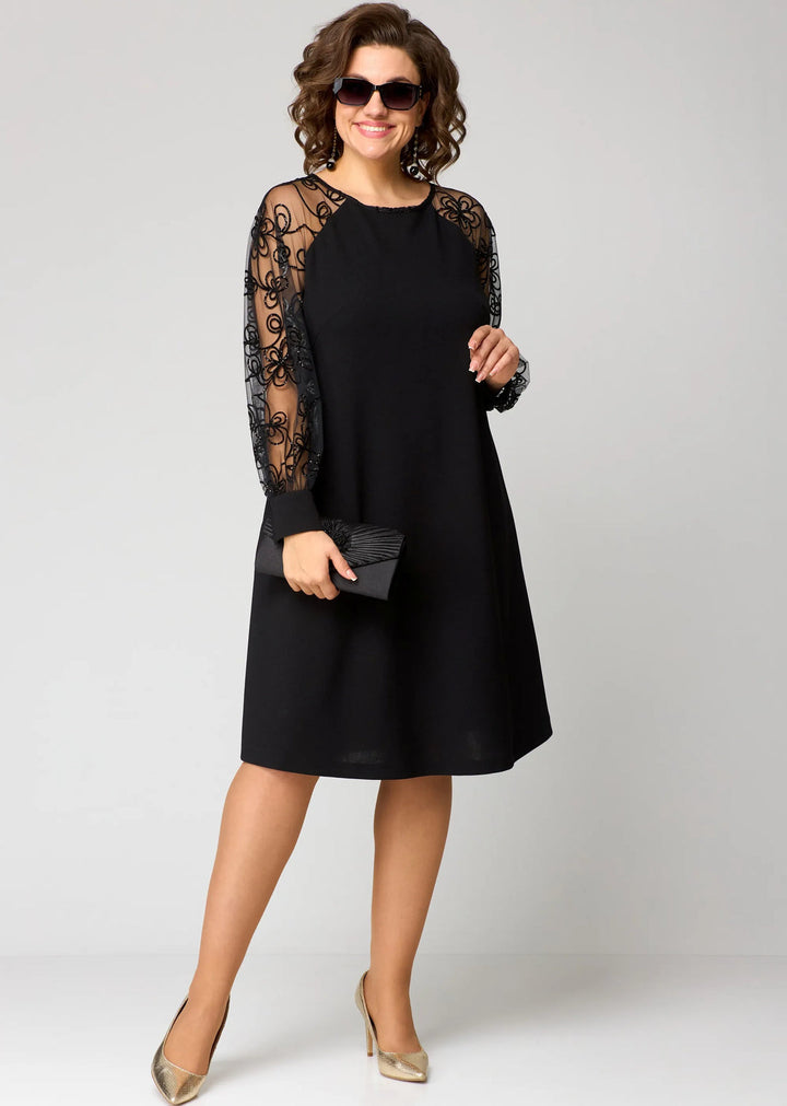 Cyneria | Elegant A-Line Dress with Sheer Lace Sleeves