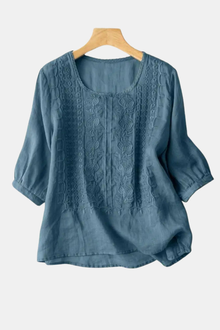 Cyralessa | Embroidered Blouse with Sheer Sleeves