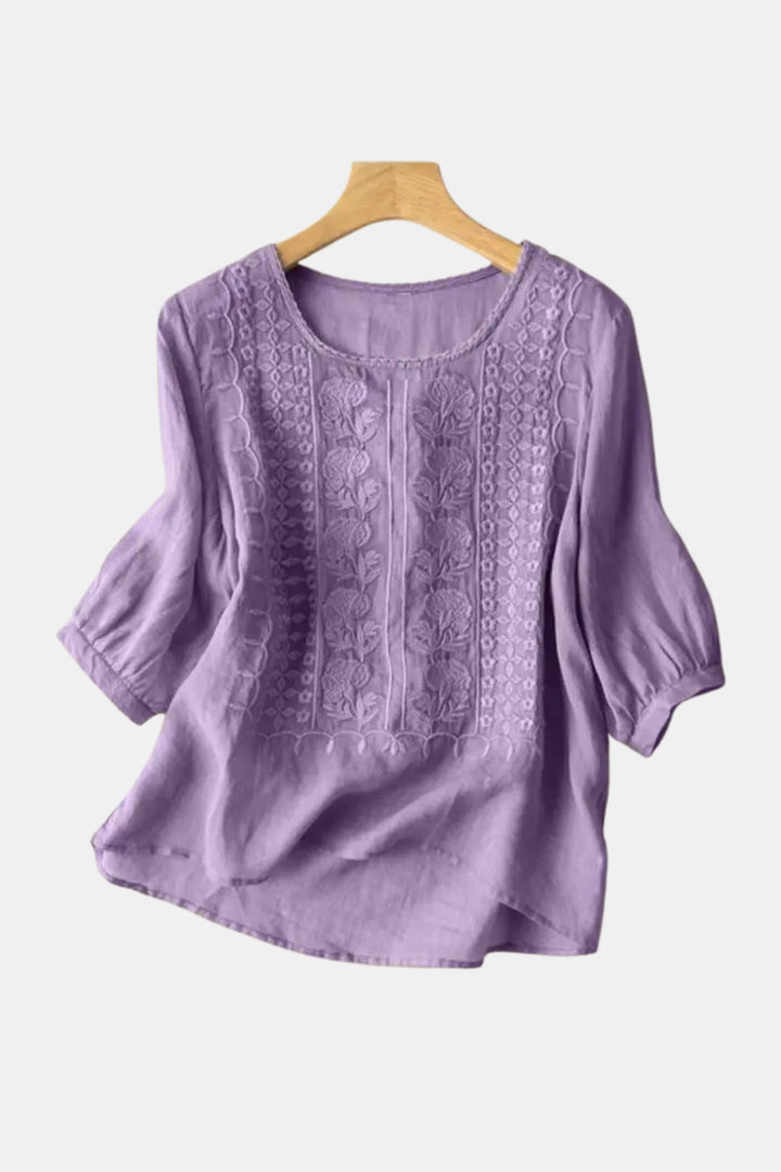 Cyralessa | Embroidered Blouse with Sheer Sleeves