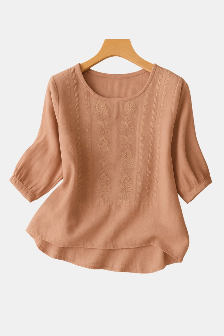 Cyralessa | Embroidered Blouse with Sheer Sleeves