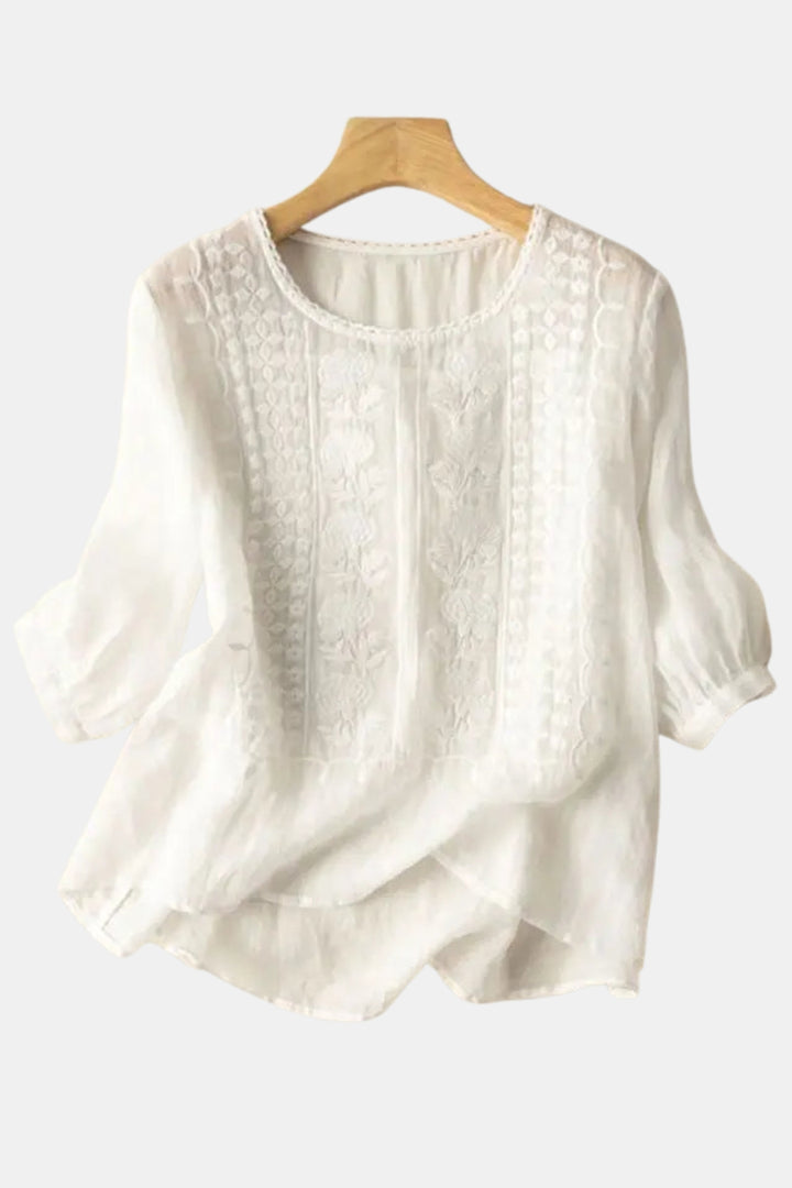 Cyralessa | Embroidered Blouse with Sheer Sleeves