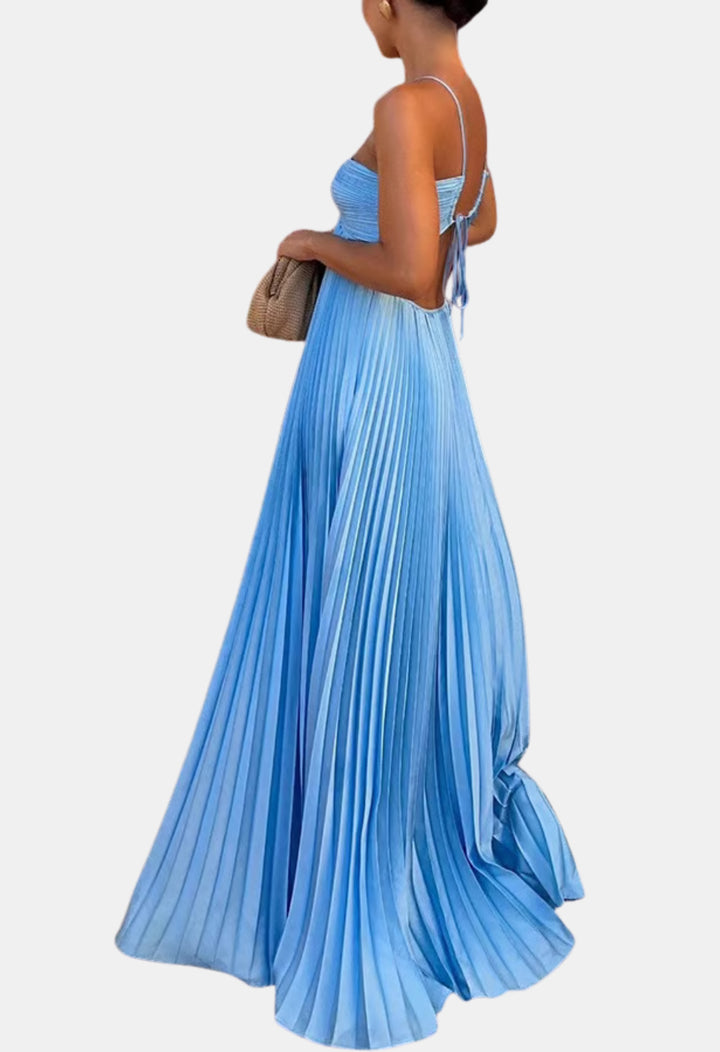 Cyravelle | Wedding Guest Pleated Halter Maxi Dress