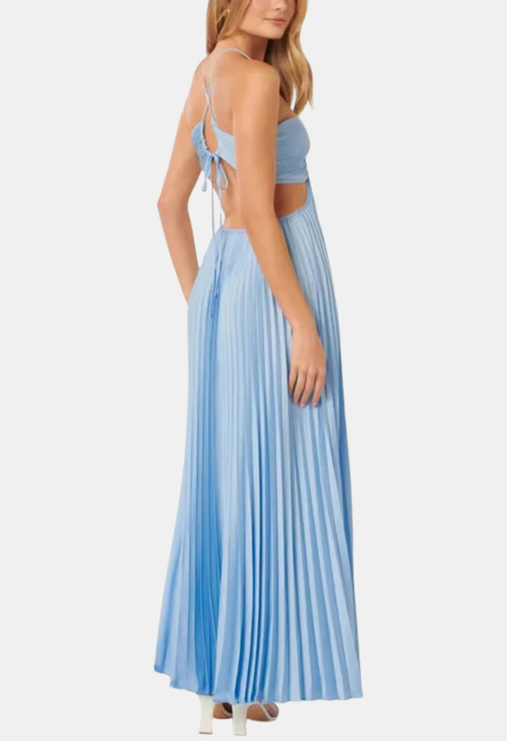 Cyravelle | Wedding Guest Pleated Halter Maxi Dress