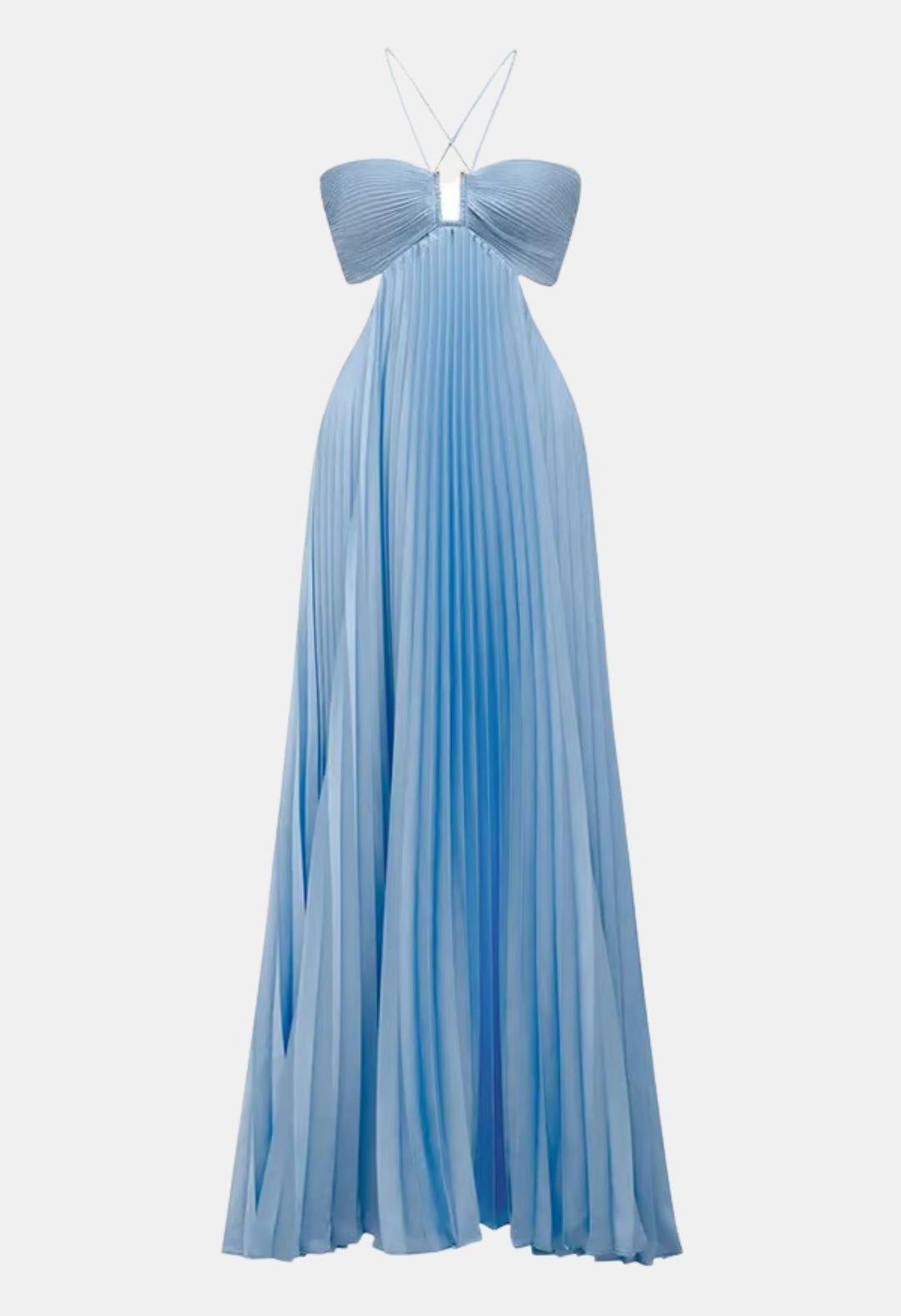 Cyravelle | Wedding Guest Pleated Halter Maxi Dress