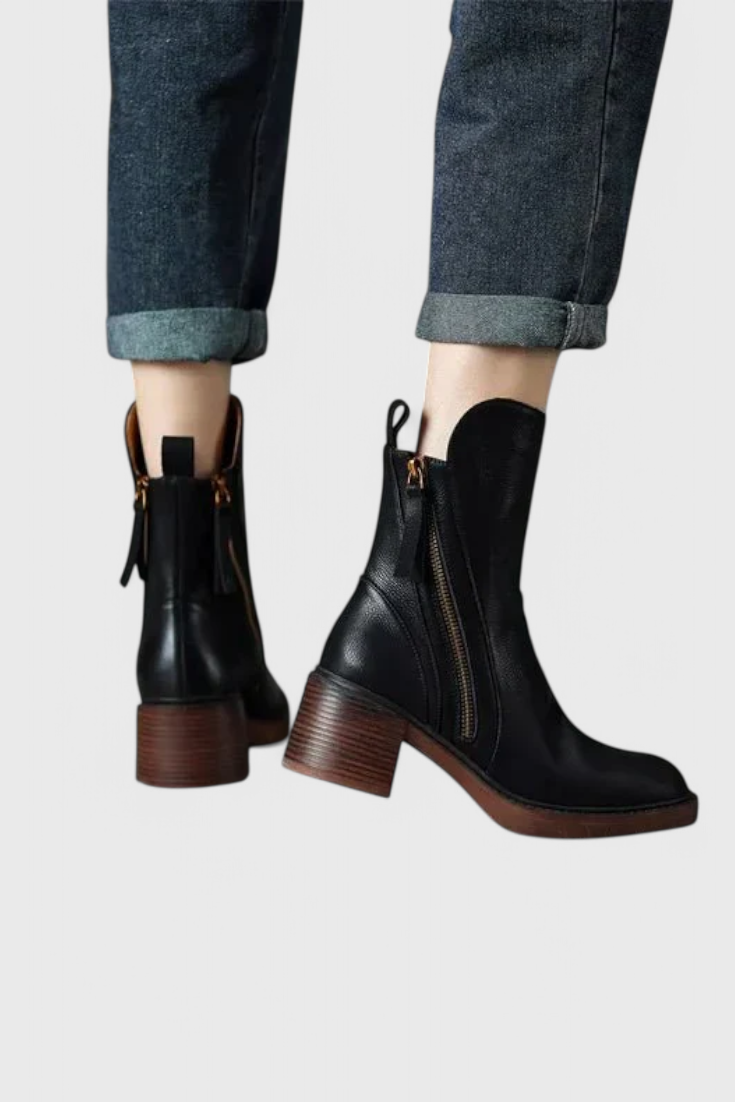 Dalila | Chic Ankle Boots with Block Heel and Side Zipper