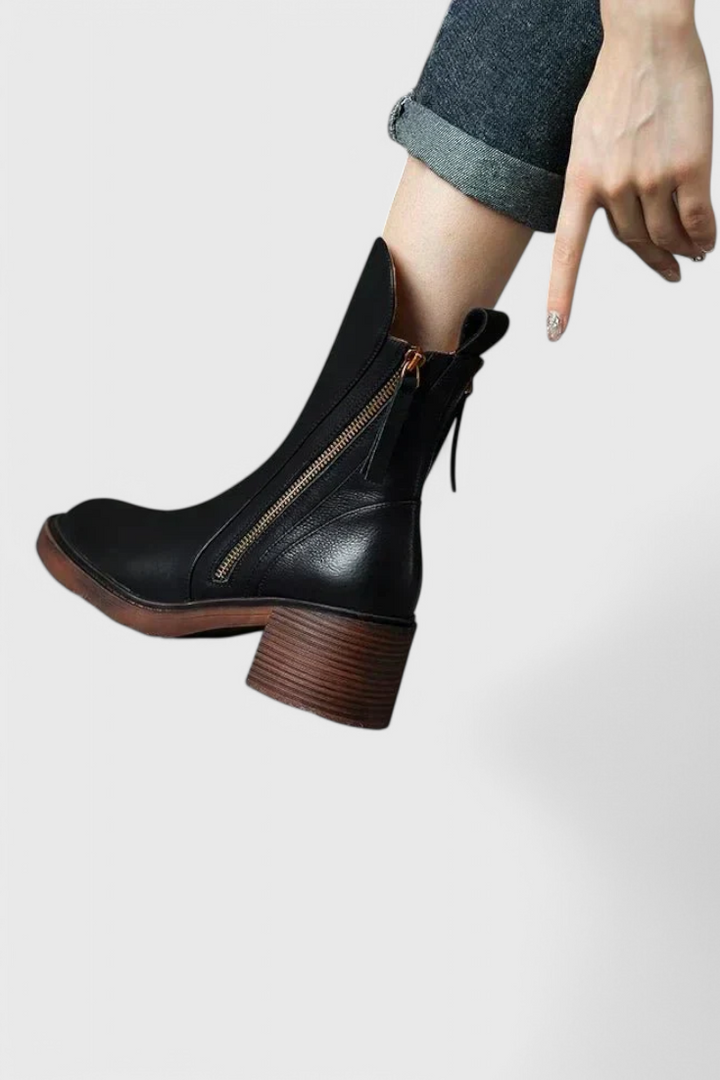 Dalila | Chic Ankle Boots with Block Heel and Side Zipper
