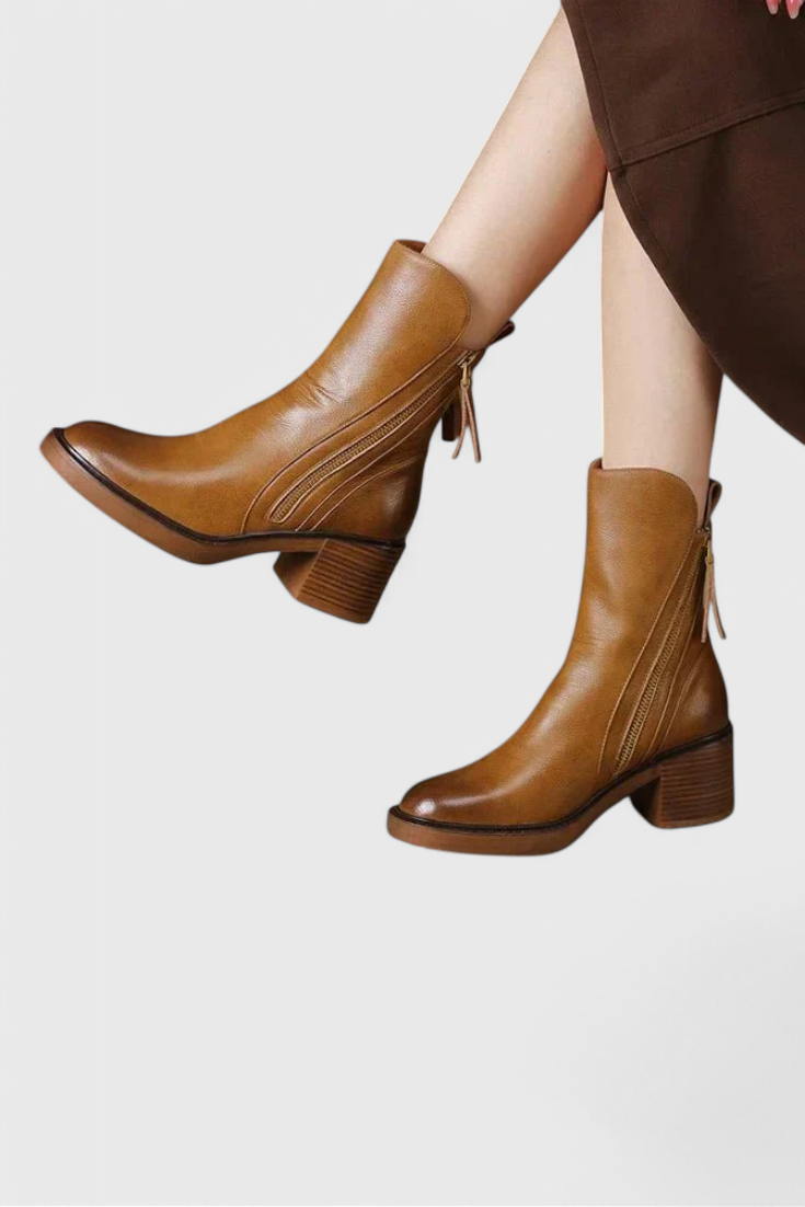Dalila | Chic Ankle Boots with Block Heel and Side Zipper