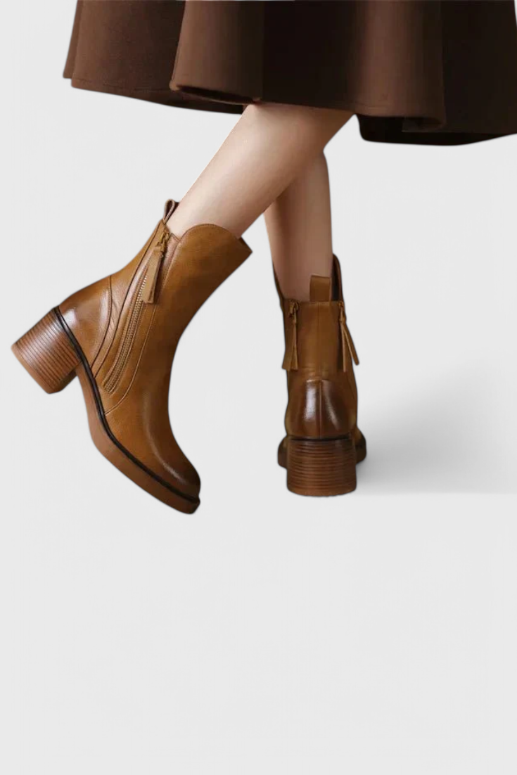 Dalila | Chic Ankle Boots with Block Heel and Side Zipper