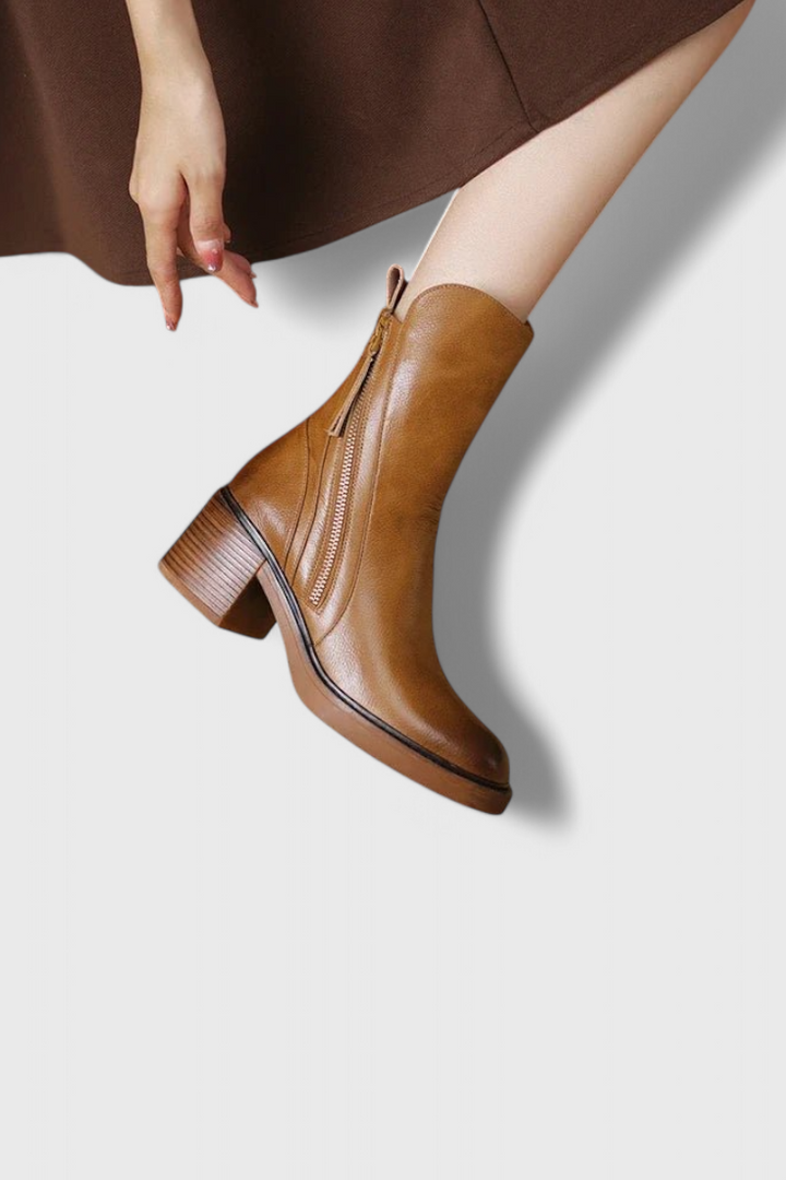 Dalila | Chic Ankle Boots with Block Heel and Side Zipper
