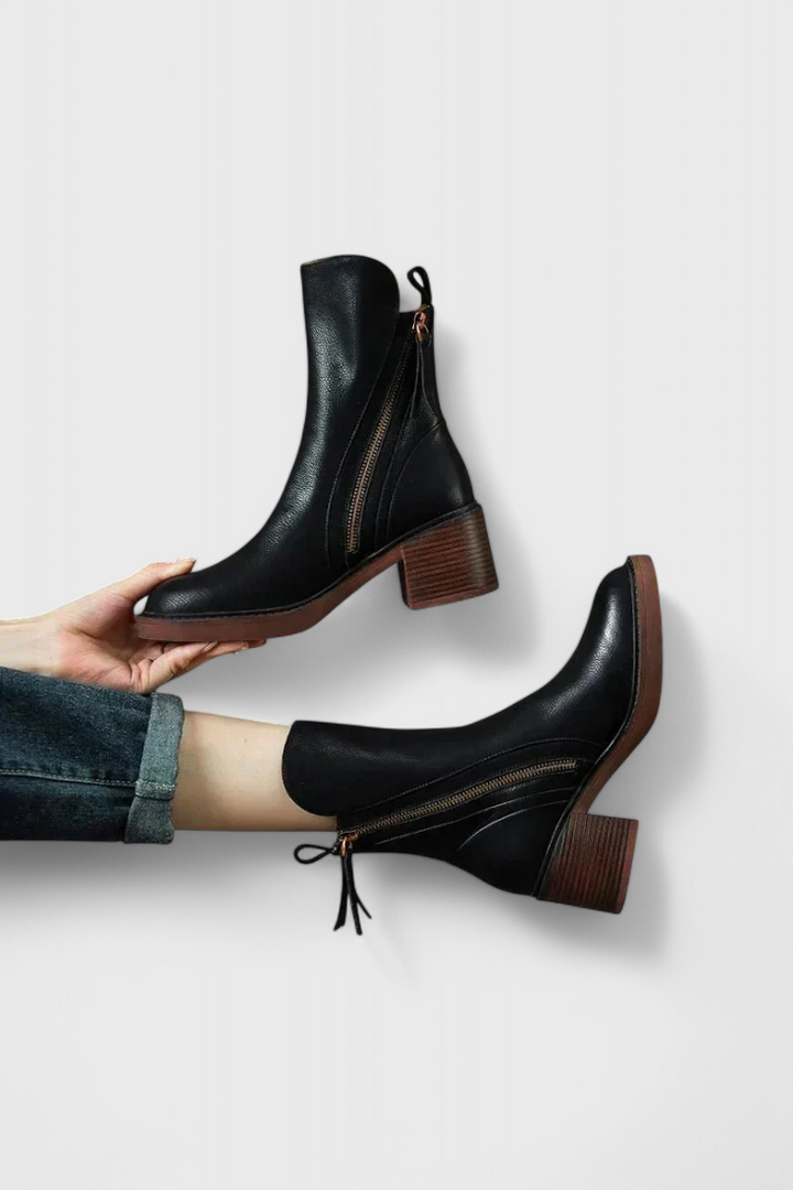 Dalila | Chic Ankle Boots with Block Heel and Side Zipper