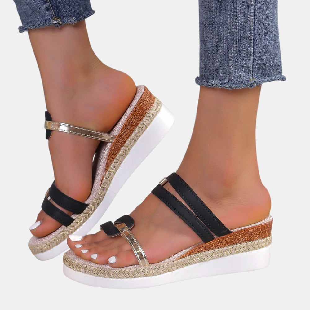 Daphene | Platform Wedge Sandals with Strappy Detail